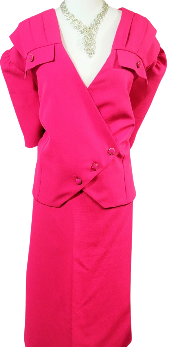 Women's Plus Size Pink Formal Office Business Work Jacket Skirt Office Suit Set