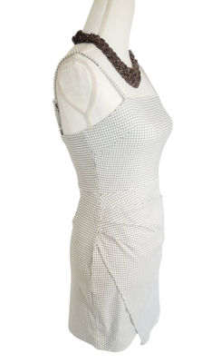 Women's Spaghetti Strap Mini Cami Bodycon Short Dress Corporate Office Black and White Gown