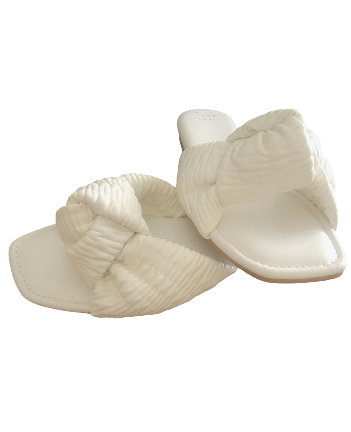 A New Day Slippers for Women Memory Foam Fashionable Womens Slipper Slides Home Outdoor Spa Open Toe Corduroy White Interwoven Slippers Cozy Comfortable
