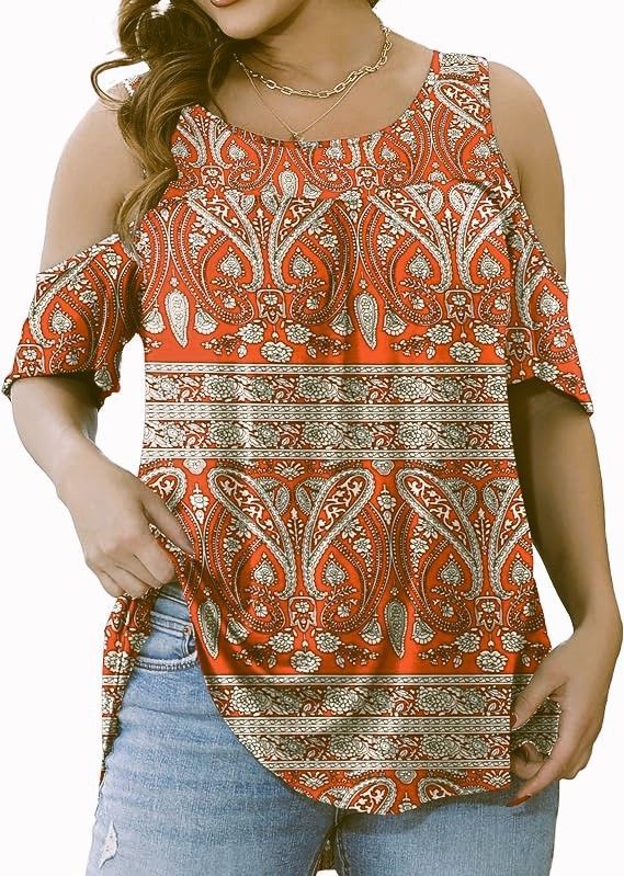 Womens Summer Cold Shoulder Tunic Tops Sexy Casual Short Sleeve Scoop Neck T Shirt Blouse Top Plus Size Stretch Tops with opening around the chest