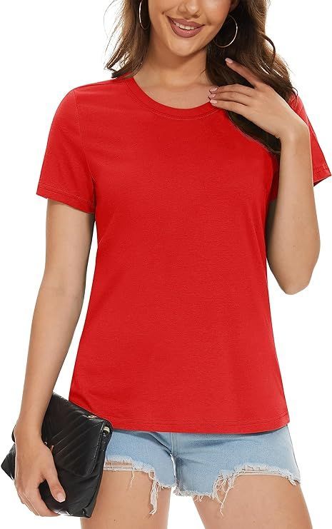 Women's T-Shirts Cotton Short-Sleeve Shirts Crew-Neck Tees Classic-Fit Breathable Casual Summer Tops