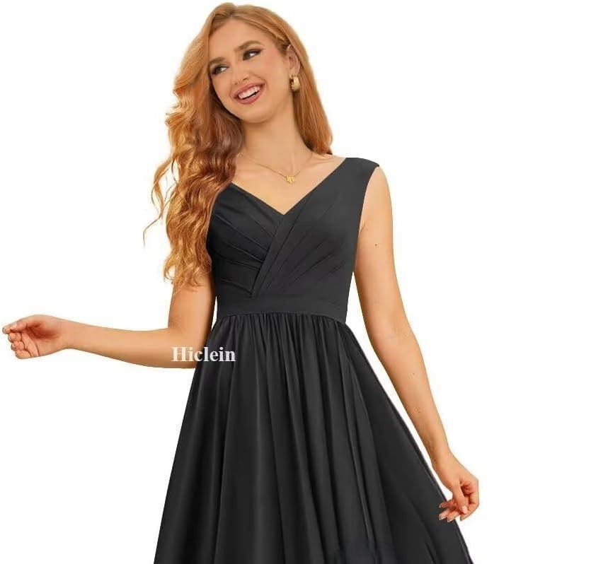 Women's Black V-Neck Evening Party Maxi Dress Bridesmaid Gown Evening Cocktail Long Dress