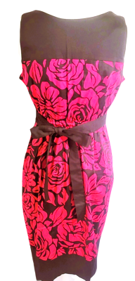 Motherhood Women's Stretchy Pink and Black Hide Belly Blouson Knee Length Dress Gown