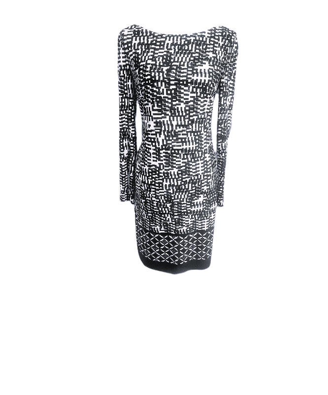 Women's Emery Long Sleeve Stretch Black and White Midi Sheath