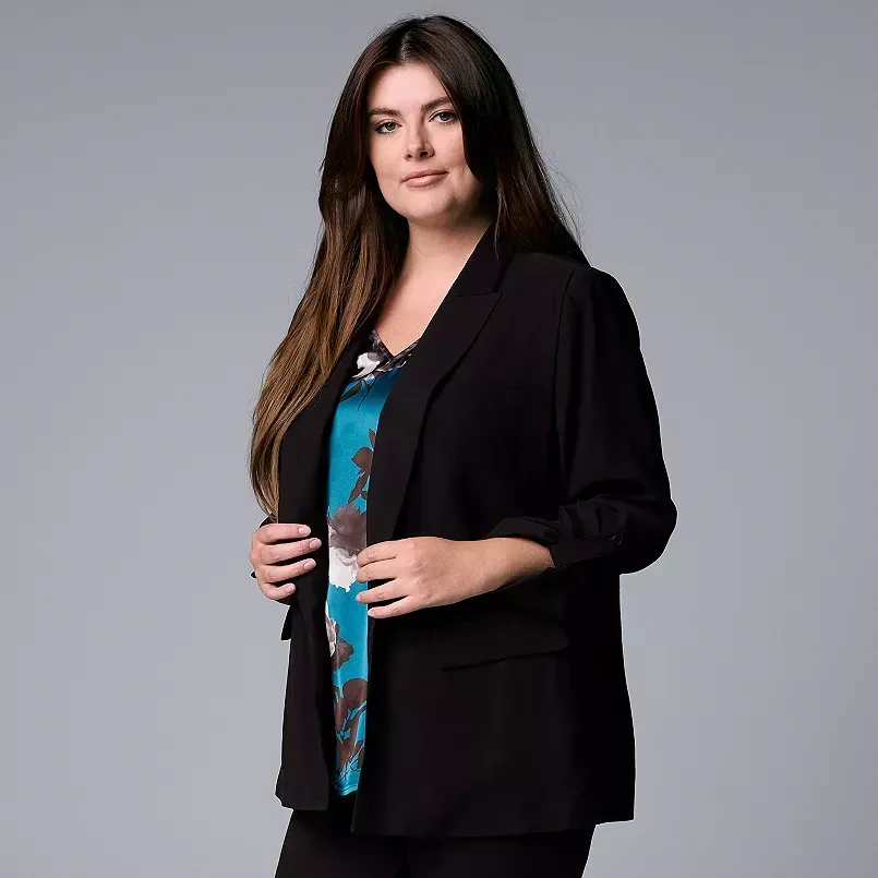 Women's Plus Size Stretch Crepe Flyaway Jacket With 2 Nonfunctional side front Zip