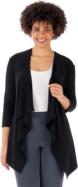 Curvy Woman Travel in Style Plus Size Soft Knit Throw Over Jacket