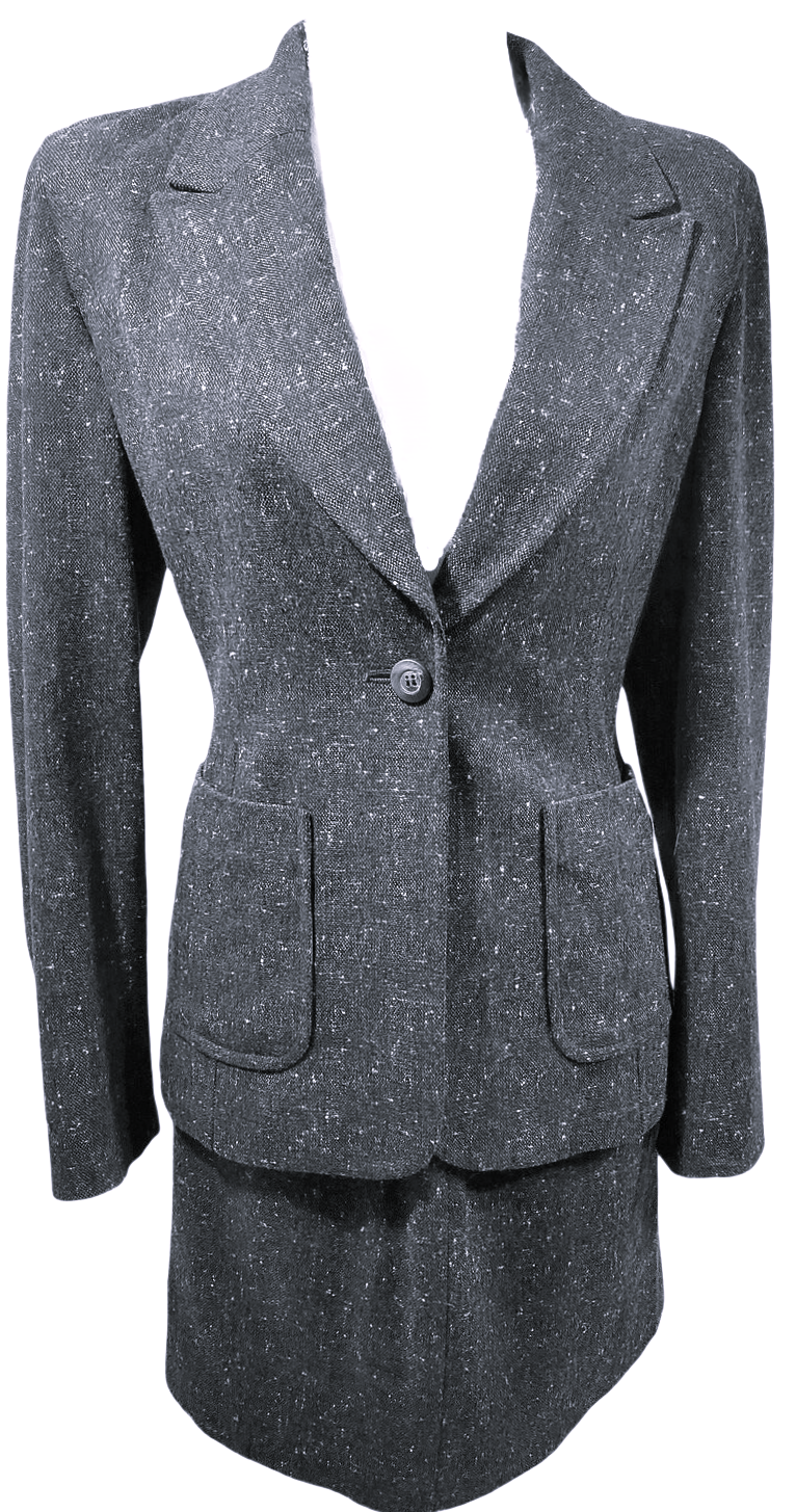 Women's Dotted Gray Business Blazer Jackets and High Waisted Pencil Mini Skirt Suit Set Two Piece Outfits