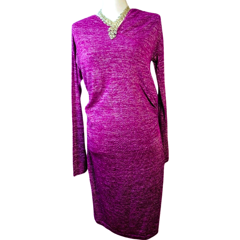 Moda International Purple with glittery silver mix Stretchy Long Sleeve Gown