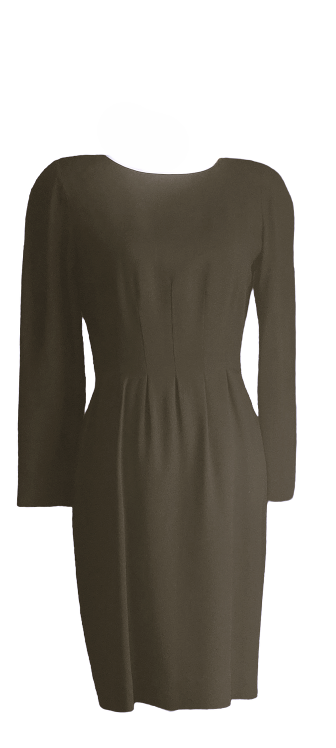 Womens Black Ruched Zippered 3/4 Sleeve Boat Neck Below The Knee Evening Sheath Dress Gown