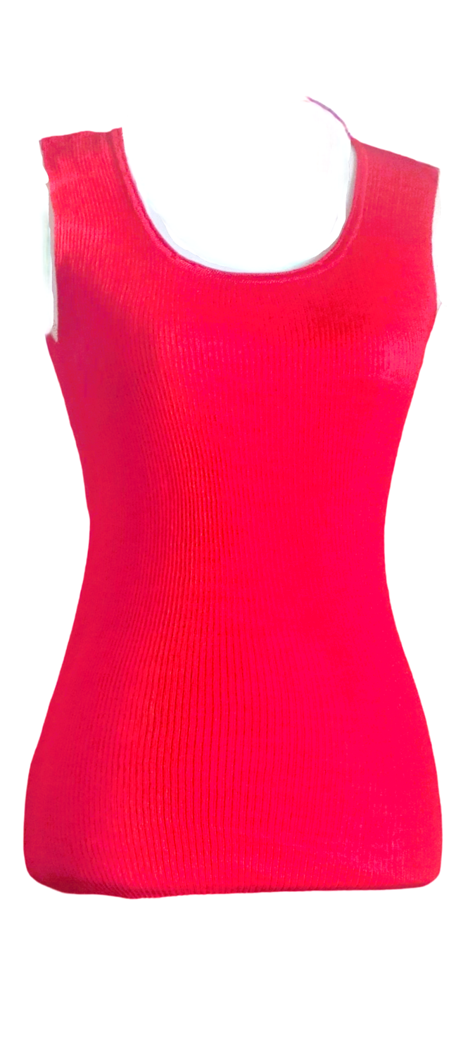 Womens Red Tank Tops Ribbed High Neck Slim Fitted Summer Sleeveless Tops