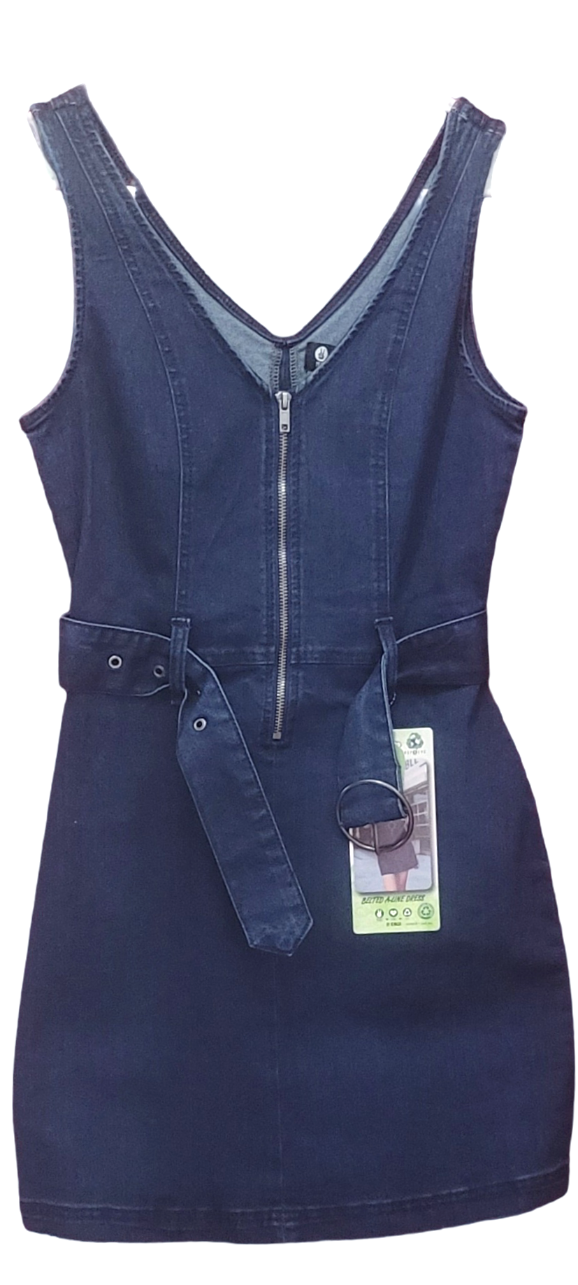 We Care Women Sleeveless V Neck Zip Up Denim With A Purpose Belted A Line Dress Size Small