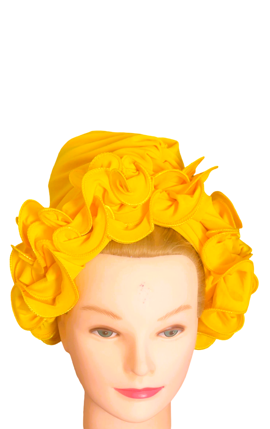 Yellow Twist Floral Designed Hair Wrap Stretch Turban Gele