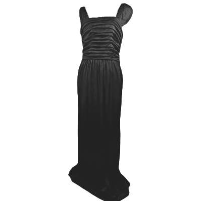 Boromiroak classic and fashion long Dress Drape Ruffled Evening Party black classy Prom Dinner Gown Dress Size: Medium US Size 4