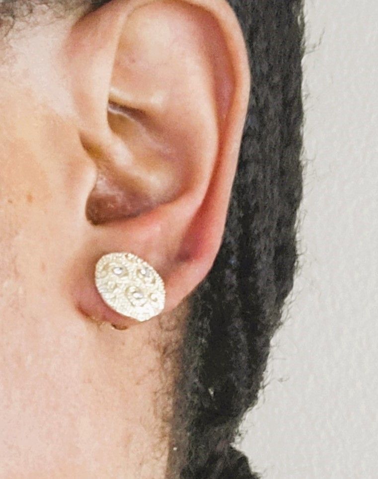 14K Gold Plated Sterling Silver Post Stud Earrings for Women | Pave CZ Mini Disc | Gold Earrings for Women/Men/Kids