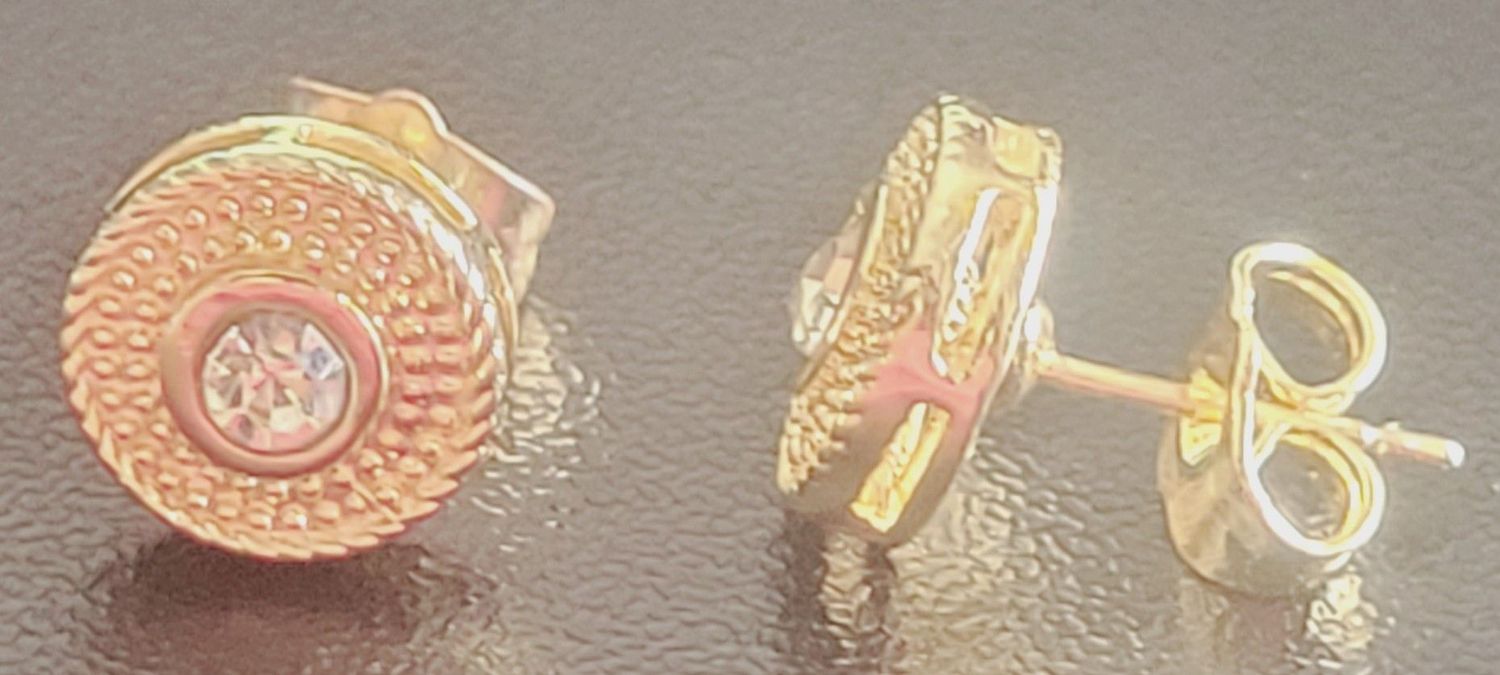 Gold Halo Stud Earrings set with Round Cut Cubic Zirconia Studs