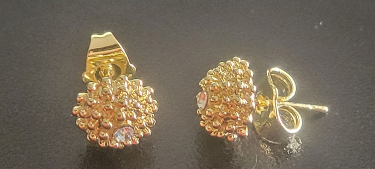 Gold Plated Stud Sterling Gold Ear Piercing with Center Stone Earrings | Dainty Earrings for Women