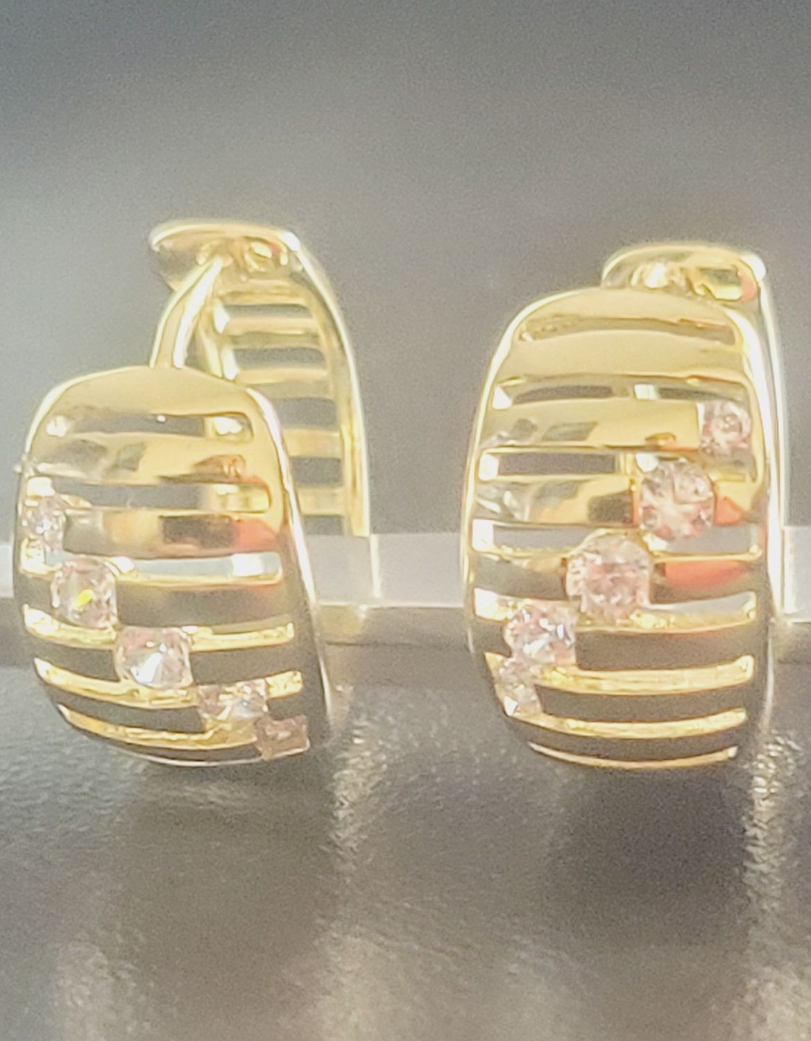 Gold Hoop Earrings for Women, Lightweight Chunky Hoop Earring, Hypoallergenic Stainless Steel Small Huggie with Stones Earrings for Gift Length .6 inch