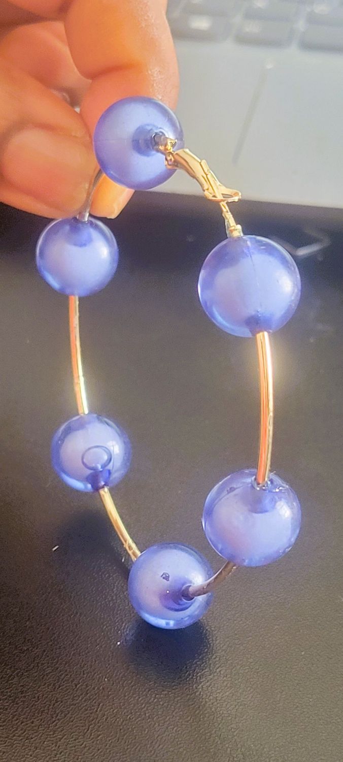 Blue bead Earrings Hoop for women Circle Dangle Drop Earrings Beaded Earrings length 2.75 Inch 76 MM jewelry