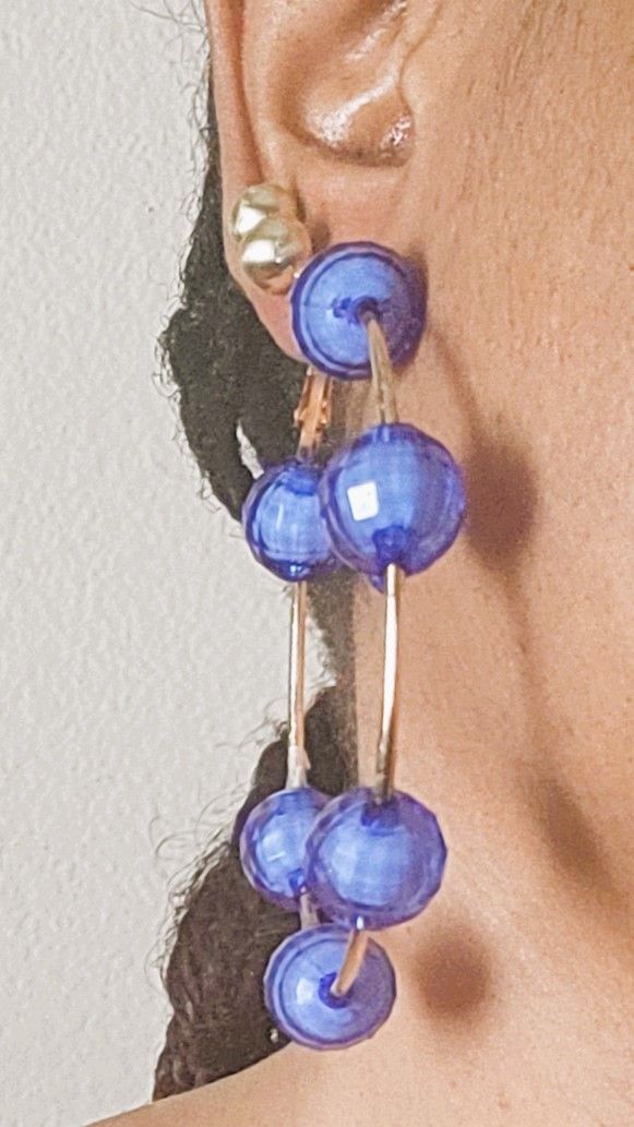 Blue bead Earrings Hoop for women Circle Dangle Drop Earrings Beaded Earrings length 2.75 Inch 76 MM jewelry