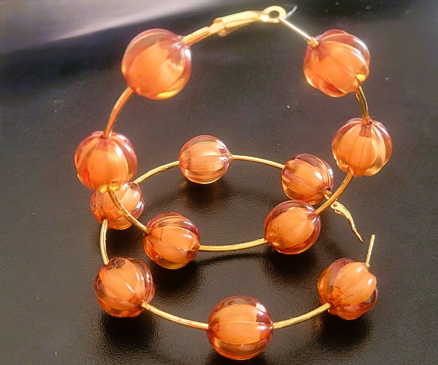 Brown bead Earrings Hoop for women Circle Dangle Drop Earrings Beaded Earrings length 2.7/8 Inch 76 MM Jewelry