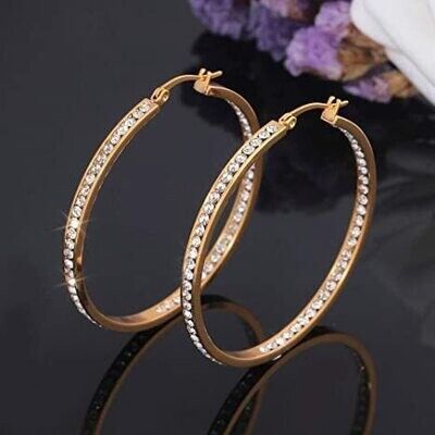 Gold Crystal Stainless Steel Hoop Earring for Women Hypoallergenic Jewelry for Sensitive Ears Large Big Hoop Earrings length is 2 inch" 48.30mm