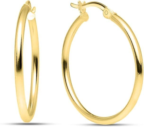 Charms' 14K Gold Plated 925 Sterling Silver Hoop Earrings 2.5mm Tube Medium Italian Yellow-Gold Classic Click-Top for Women Length 50.8mm inch by38.1mm 1.5-inch width