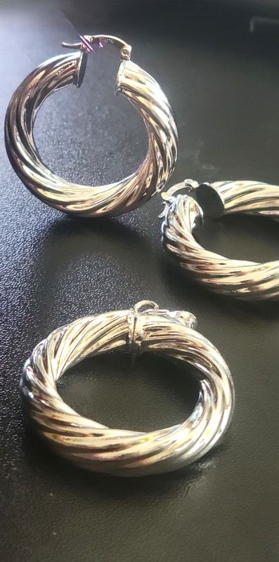 European Fashion Jewelry Silver Plated Wave Curve Twisted Hoop Earrings with Pendant for Women Stainless Steel Circle Earrings and pendant set 1.7-inch length and 1.5-inch width jewelry