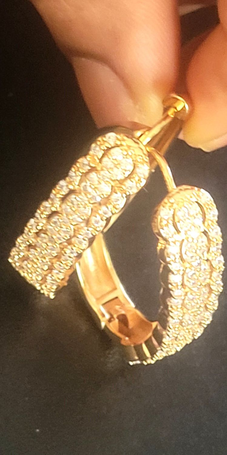 Bronze Diamond Accent Twisted Hoop Earrings Plated Stoned Diamond Bronze Accent Twisted Hoop Earrings Length 1.8inch 43mm