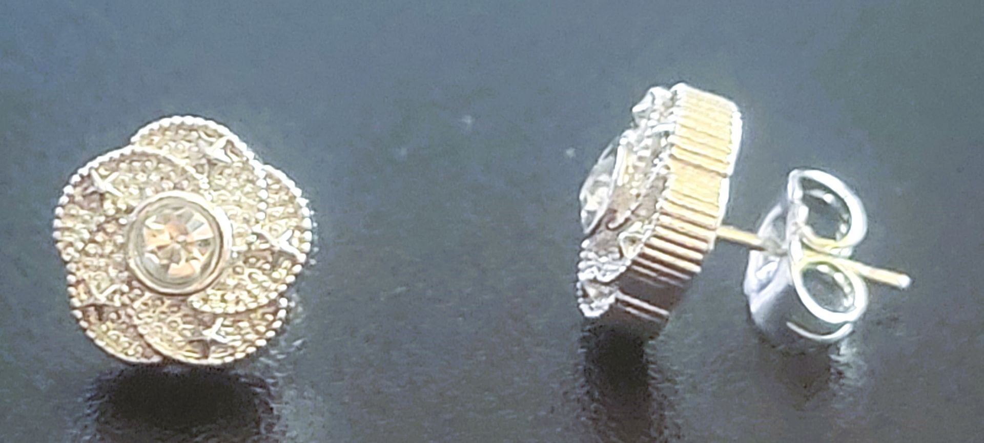 14K Silver with Stone Sterling Silver Post Brilliant Round Flower Designed Faux Diamond Halo Earrings - Premium Cubic Zirconia in White Gold