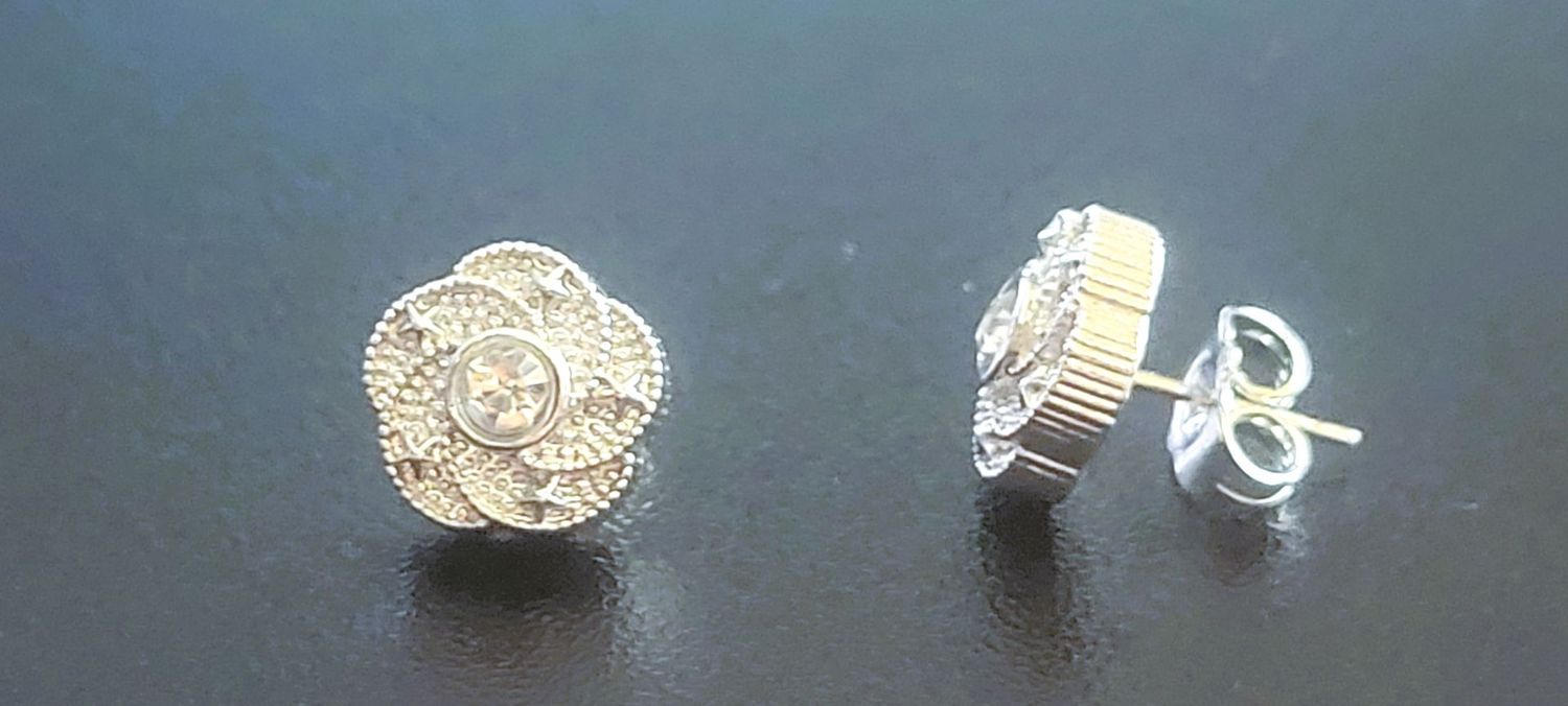 14K Silver with Stone Sterling Silver Post Brilliant Round Flower Designed Faux Diamond Halo Earrings - Premium Cubic Zirconia in White Gold