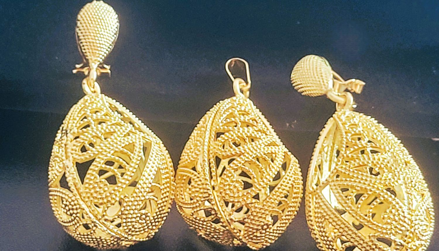 18k Yellow Gold-Plated Sterling Filigree Ball Dangle Earrings and pendant set jewelry
