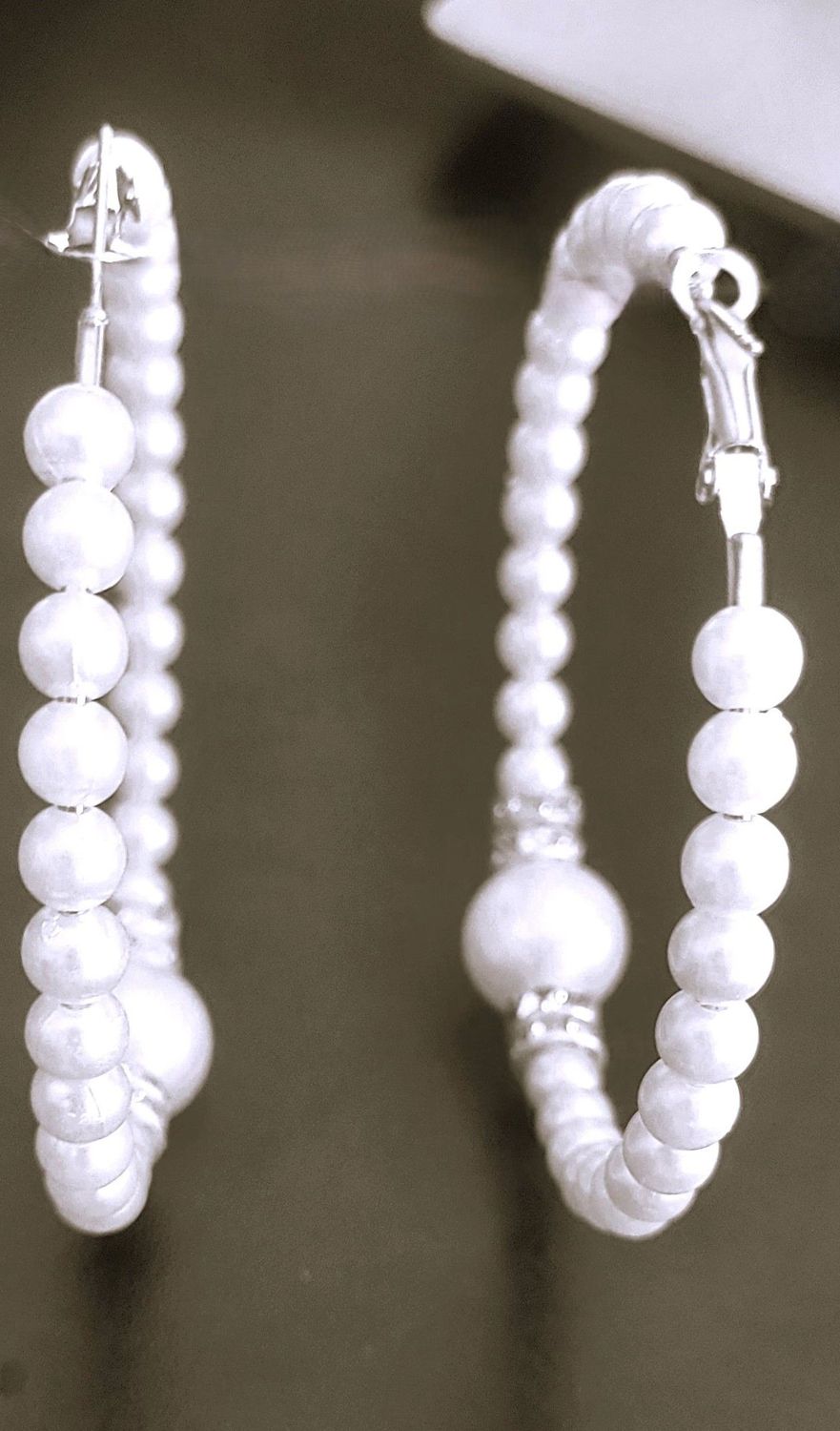 Hoop Faux Pearl Earrings with Stones for women Circle Dangle Drop Earrings Artificial Pearl Beaded Earrings length 3.3Inch jewelry