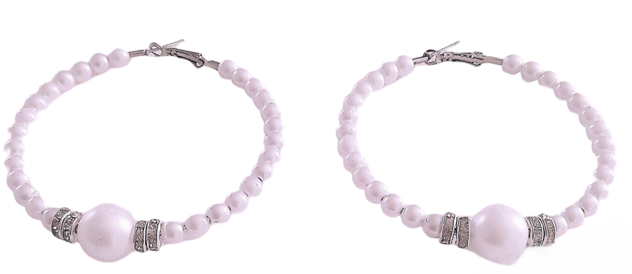 Hoop Faux Pearl Earrings with Stones for women Circle Dangle Drop Earrings Artificial Pearl Beaded Earrings length 3.3Inch jewelry