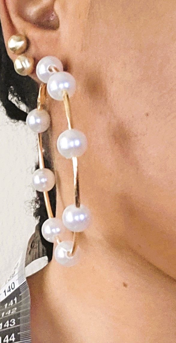 Large Hoops Super Huge Circle Pearls Earrings Thin Dangle Gold Elegant Wedding Women Accessories Jewelry Gift for Her (3-inch, gold)