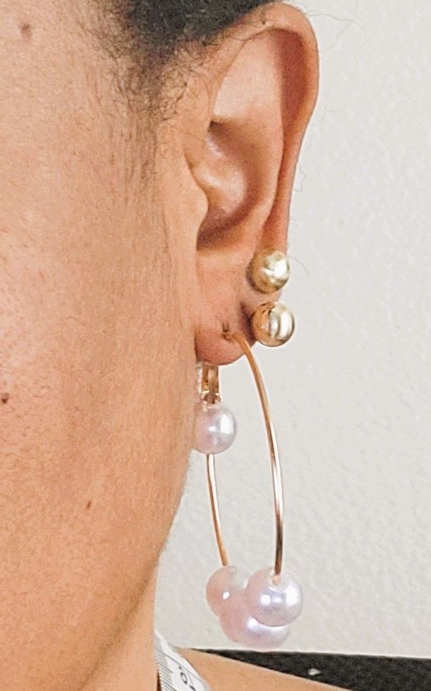 Large Pearl Hoop Earring For Women Hypoallergenic Huge Circle Pearl Drop Dangle Hoop Earrings Jewelry with Gold tone length 2inch 50.8MM