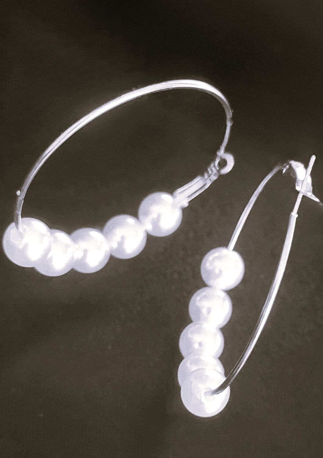 Large Pearl Hoop Earring For Women Hypoallergenic Huge Circle Pearl Drop Dangle Hoop Earrings Jewelry with Gold tone length 2inch 50.8MM Silver