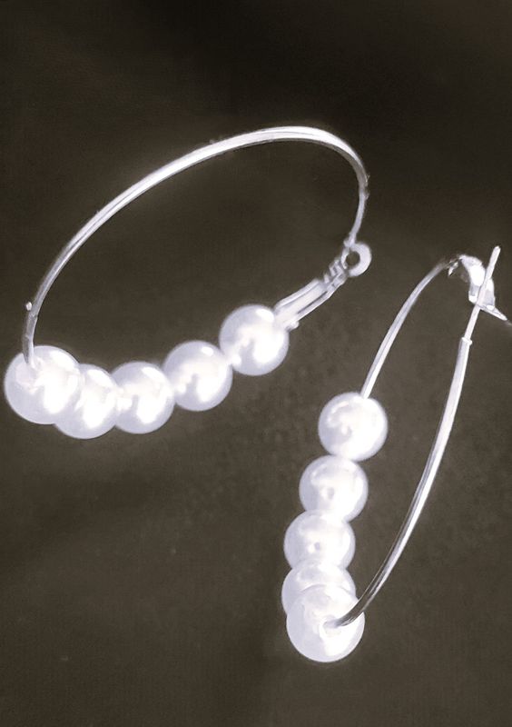 Large Pearl Hoop Earring For Women Hypoallergenic Huge Circle Pearl Drop Dangle Hoop Earrings Jewelry with Gold tone length 2inch 50.8MM Silver