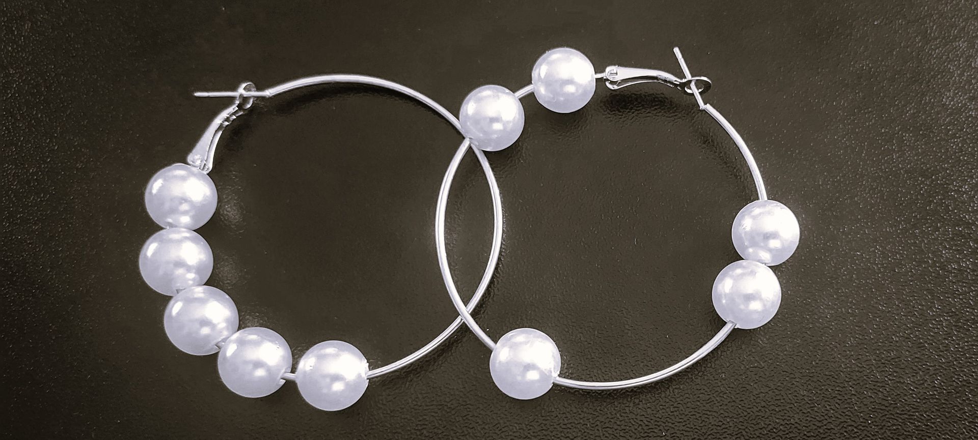 Large Pearl Hoop Earring For Women Hypoallergenic Huge Circle Pearl Drop Dangle Hoop Earrings Jewelry with Gold tone length 2inch 50.8MM Silver