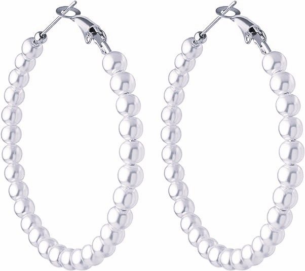 Very Large Pearl Hoop Earring For Women Hypoallergenic Huge Circle Pearl Drop Dangle Hoop Earrings Jewelry with silver tone length 3.3 inch
