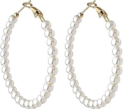 Pearl Hoop Earrings for Women Fashion Dangle Hypoallergenic Earrings Drop Dangle Earrings Gifts for Women length 2.6-inch 64 mm Pearl Hoop Earrings for Women Fashion Dangle Hypoallergenic Earrings Drop Dangle Earrings Gifts for Women length 2.6-inch 64 mm