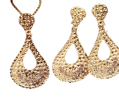 Matte Gold Dangle Earrings for Women Big Drop Earrings Long Geometric Statement Earrings and pendant with Stones for Women Girls Gift with Crystal stones jewelry Set length 2.65"
