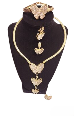 Butterfly Bridal Accessories Wedding Jewelry Sets Zircon Indian Exquisite Necklace Set Jewlery Women Gold with glittering Stones