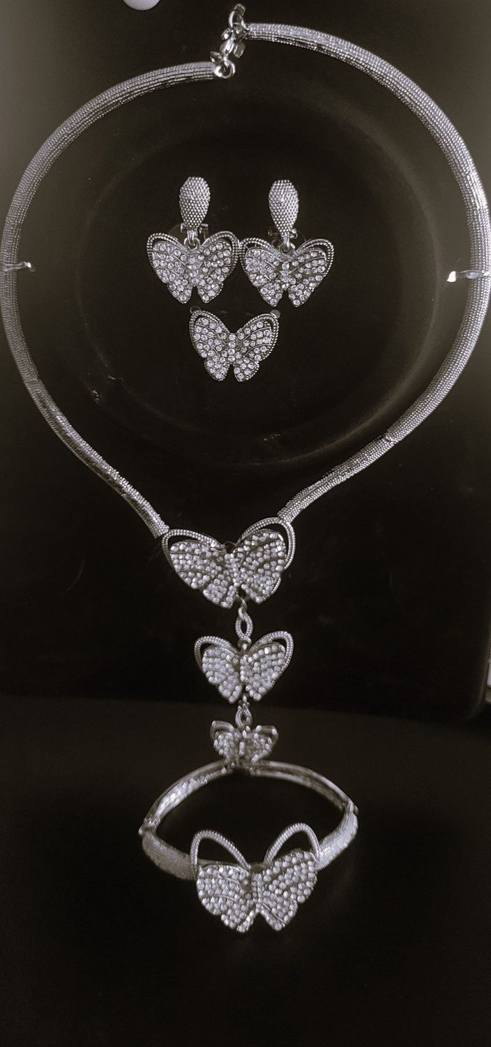 Party Zircon Queen Butterfly 5PCS Nigerian Jewelry Set for Women Wedding Zircon Indian African Bridal Jewelry Set