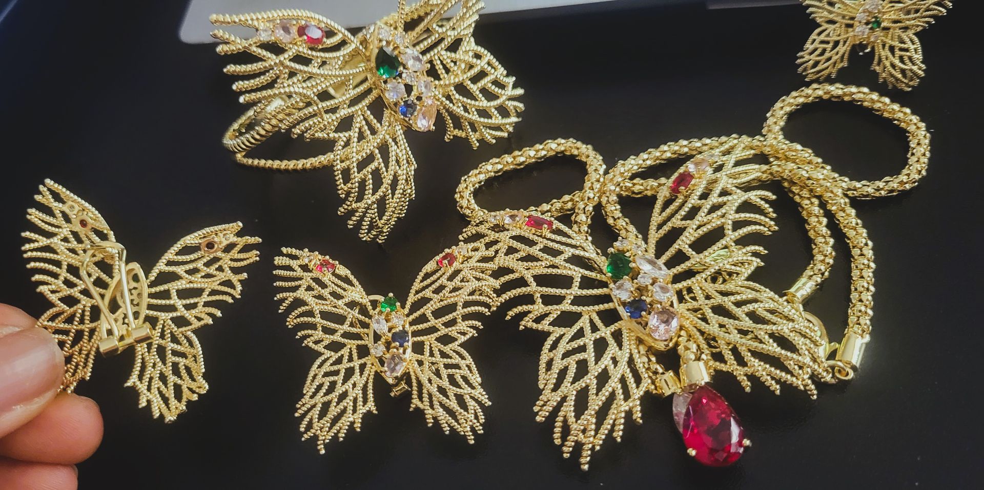 Women Fashion Gold Butterfly African Nigerian Jewelry Set Wedding Italian Gold Necklace Bracelet Earrings Ring Jewelry Sets