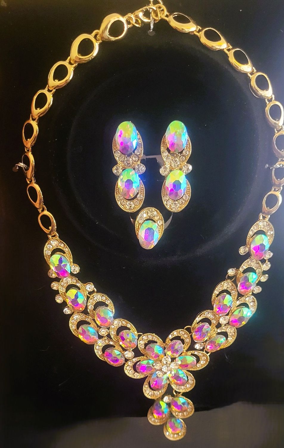 Gold Wedding Bridal Zirconia Bridesmaid Austrian Crystal Rhinestone Jewelry Sets Necklace Drop Dangle Earrings Sets for Wedding Party Prom jewelry set.