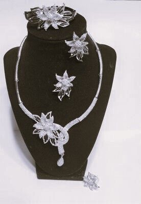 Luxury Party Queen Leaves 4PCS Nigerian Jewelry Set for Women Wedding Zircon Indian African Bridal Jewelry Set