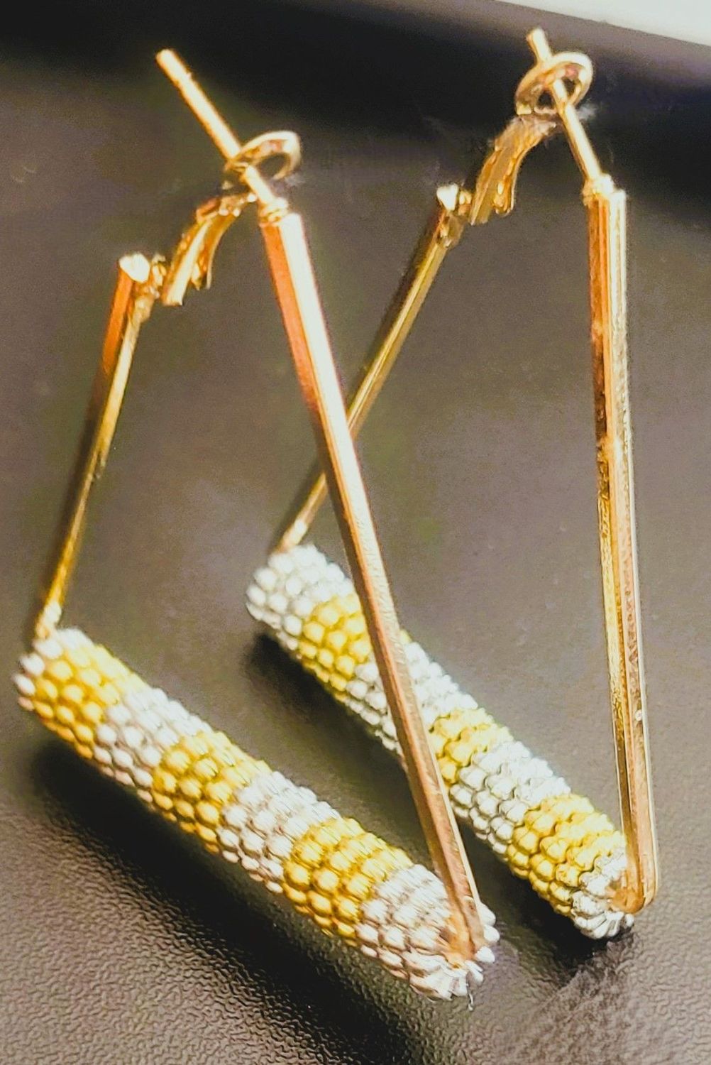 beaded Hoop geometric triangle Earrings for women Dangle Drop Earrings Beaded Hoop Earrings for Women Mixed Color Bead Dangle Earring Studs for Girls length 2.4-Inch W: 2inch jewelry