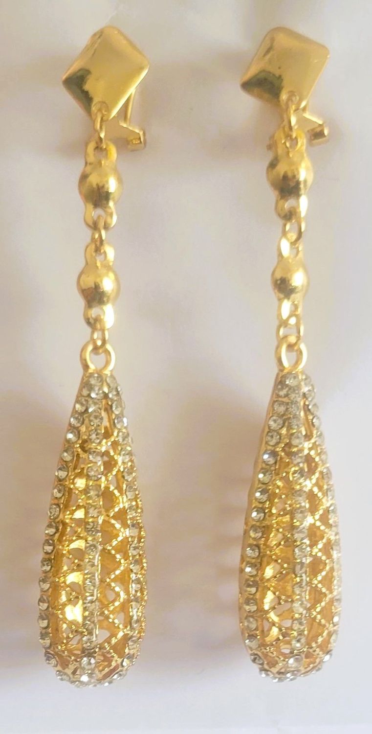 Moonstruck Costume Jewelry Women's Champagne Diamond Golden Dangle Drop Earrings