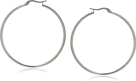 Stainless Steel Rounded Tube Hoop Earrings Fashion Big Circle Hoop Earrings Round Loop Earrings for Women Wedding Party Gift Jewelry 3.2