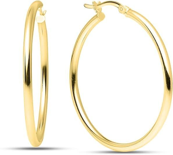 14K Gold Hoop Earrings for Women, 14K Gold Earrings Classic Shiny Polished Round Hoop Earrings, Hypoallergenic Earrings Big Gold Hoops Earrings Jewelry 2" by 2" (gold)